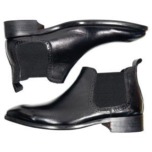 Black Leather Chelsea Pointed Toe Ankle Boots Mens US 9